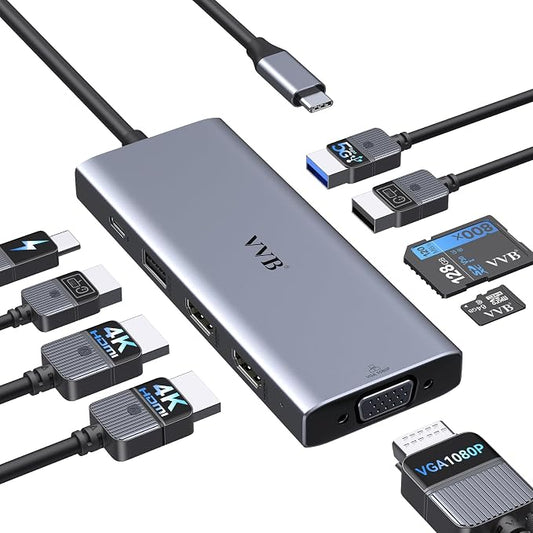 USB C Docking Station Dual Monitor HDMI Adapter by VVB