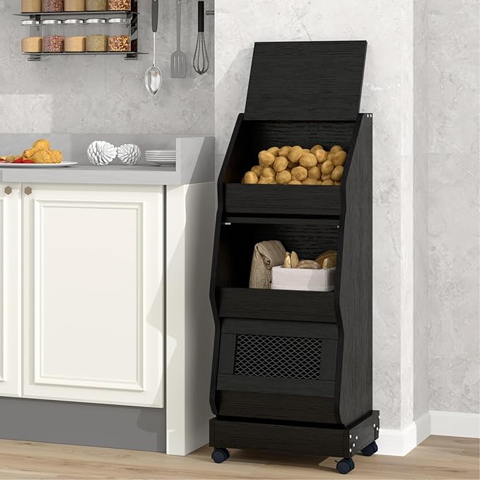 ARTETHYS Potato and Onion Storage Bin Black Movable Bread Box by ARTETHYS