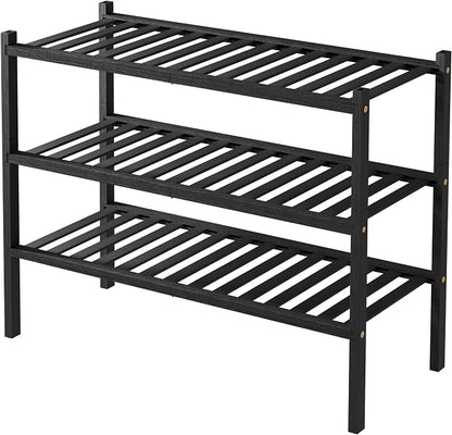 3 Tier Bamboo Shoe Rack for Closet Free Standing Wood Shoe Shelf Storage - Image 8