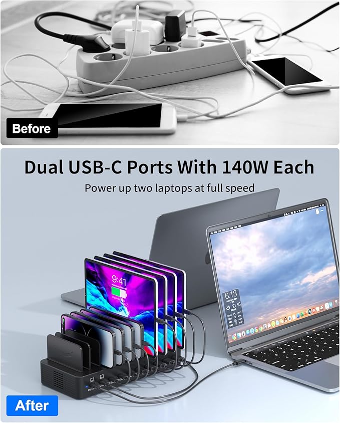 620W Charging Station for Multiple Devices, 10-Port USB C Fast Charger Station - Image 4