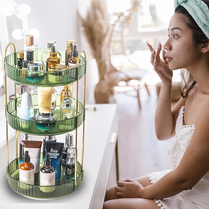 Rotating Makeup Organizer Countertop 3 Tier Lazy Susan Trays Clear Skincare - Image 6