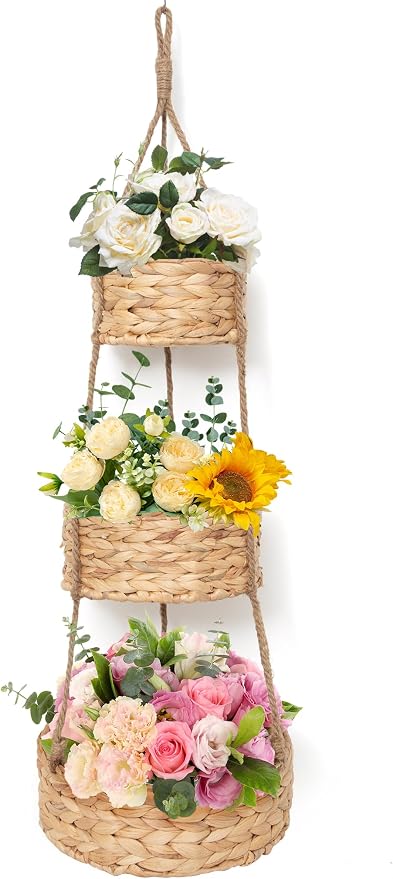 VerdantVibes Woven Wall Hanging Basket – 3-Tier Natural Water-Hyacinth Organizer by VerdantVibes
