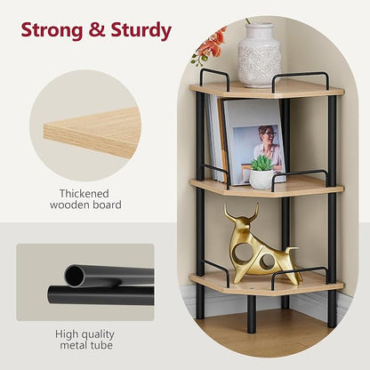 Tajsoon 3 Tier Corner Shelf Stand, Standing Corner Shelf Unit, Natural | Small - Image 7