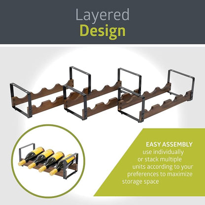 Pearington 12 Bottle Stackable Wine Rack, Rustic 3-Tier Solid Acacia Wood and - Image 6