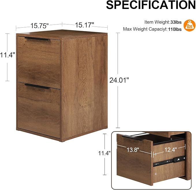 LUCYPAL 2 Drawer File Cabinet, Wood File Cabinets - Image 3