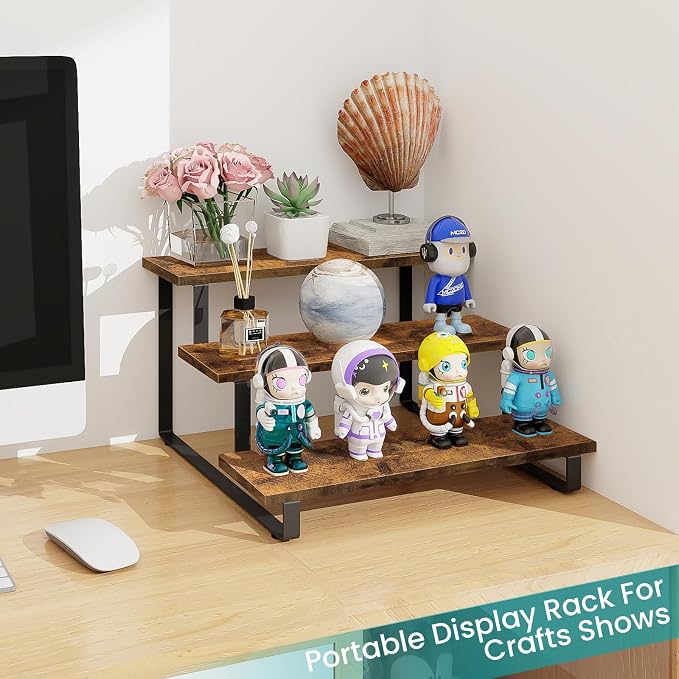 ELITEROO 3 Tier Wooden Display Rack, Portable Products Display Stand, 3 Step - Image 8