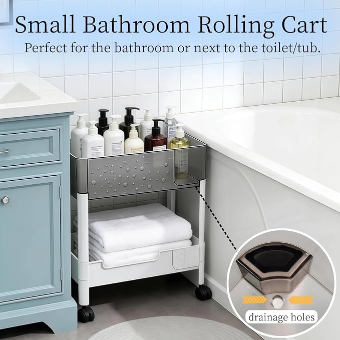 2 Tier Rolling Cart with Wheels - Image 2