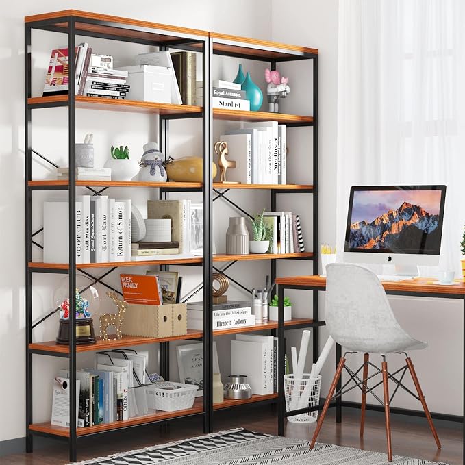 Himimi 6 Tier Industrial Bookshelf, Vintage Standing Storage Shelf, Display - Image 2