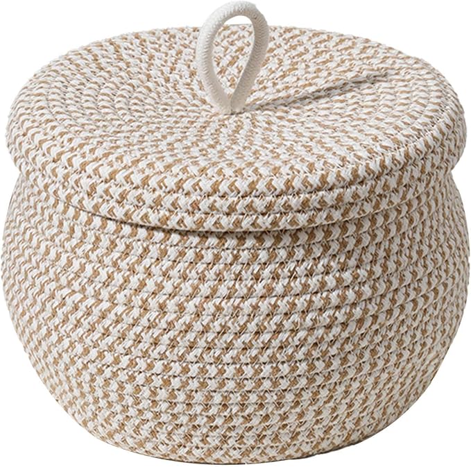 Rope Basket – Straw Woven 21x21x17cm | Round Cotton Rope Storage Basket by Unknown