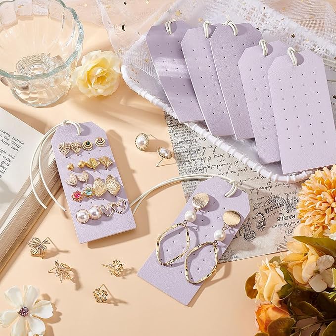 OLYCRAFT 7Pcs Portable Leather Earring Holders Light Purple Leather Earring - Image 5