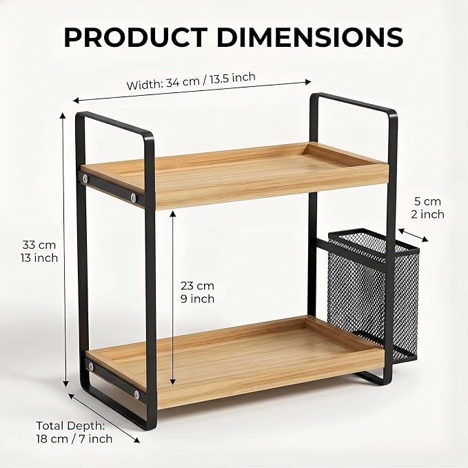 2-Tier Wood Bathroom Counter Organizer - Image 2