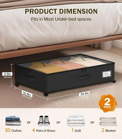 Under Bed Storage with Wheels 2-Pack, Under Bed Storage Containers, Underbed - Image 2