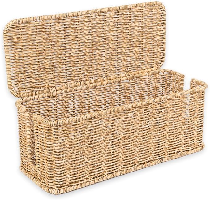 Cable Management Box, Handmade Rattan Cable Organizer, 2 Open Slots Cords Hider by Cantalop