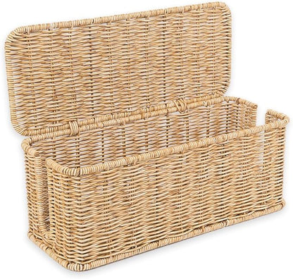 Cable Management Box, Handmade Rattan Cable Organizer, 2 Open Slots Cords Hider by Cantalop
