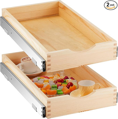 Menkxi 2 Set Pull out Tray Cabinet Organizer Wooden Pull Drawers storage Slide by Menkxi
