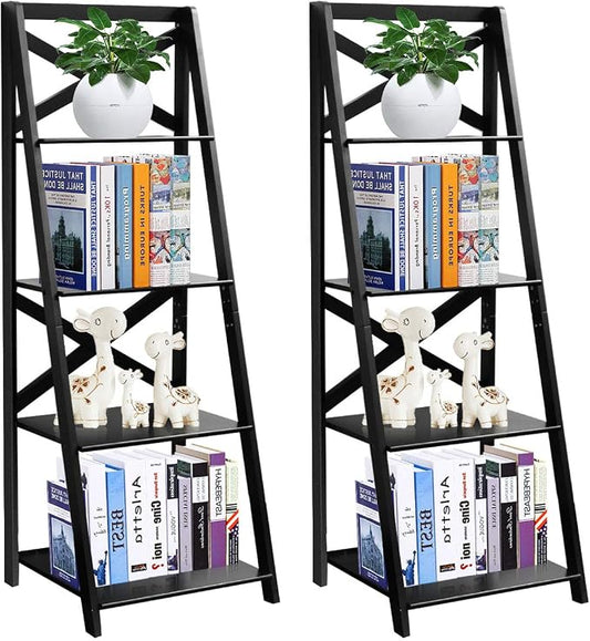 Tangkula 4-Tier Ladder Shelf Bookcase, Leaning Free Standing Wooden Frame Decor by TANGKULA
