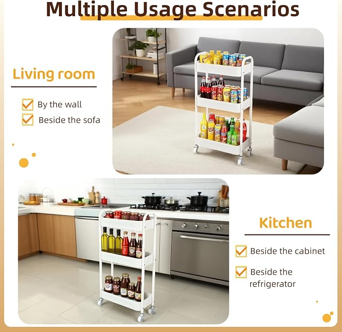 3 Tier Narrow Rolling Storage Cart - Image 3