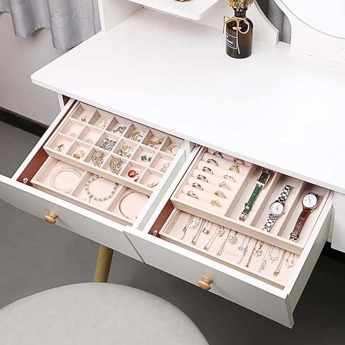 LANDICI Stackable Jewelry Organizer Trays 4 Set, PU Leather Jewelry Organizer - Image 6