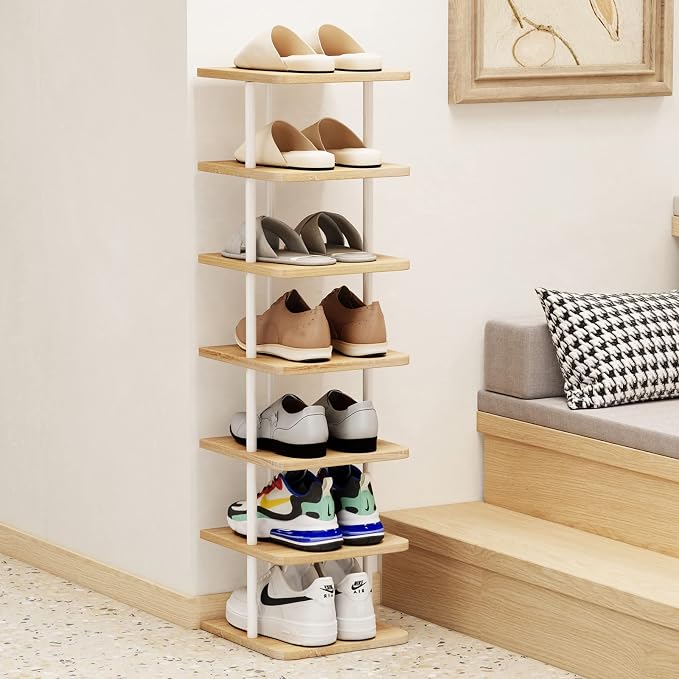 AZERPIAN Shoe Rack 7 Tier Vertical Storage Organizer Narrow Metal Slim Shelf - Image 4
