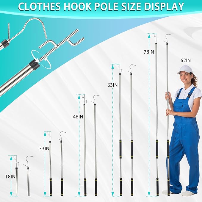 Clothes Hook Pole Heavy Duty, 32 to 80In Retail Clothing Hook Pole | Extra Long - Image 2