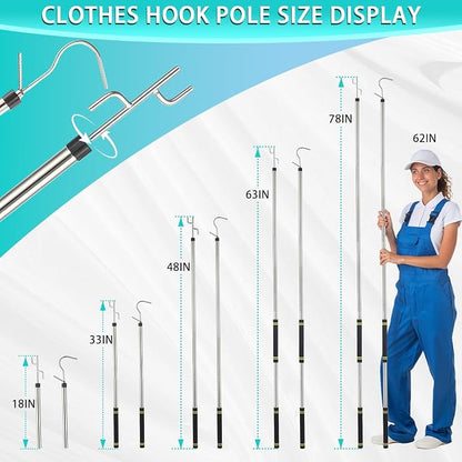 Clothes Hook Pole Heavy Duty, 32 to 80In Retail Clothing Hook Pole | Extra Long - Image 2