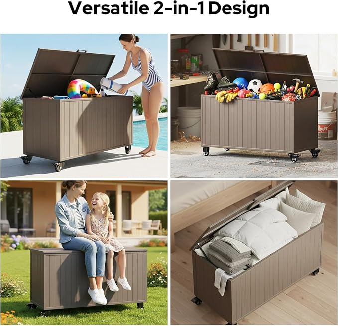Outdoor Storage Box with Wheels 150 Gallon, Metal Deck Boxes Waterproof - Image 6