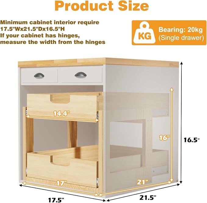 Pull Out Cabinet Organizer, 2 Tier Soft Close Slide Out Wooden Pull out Drawers - Image 3