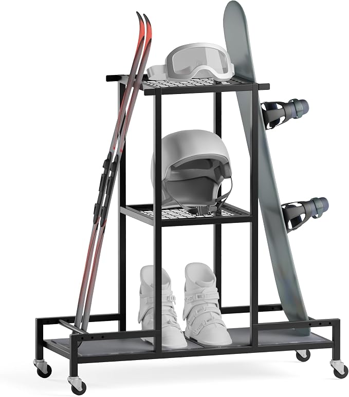 Standing Ski Storage Rack, Holds Snowboards & Skis, 3-Tier Organizer by Unknown