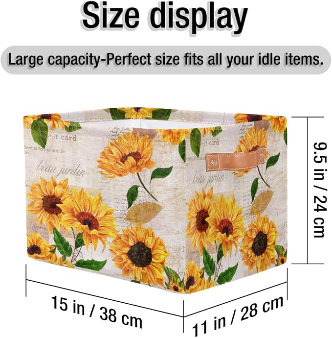 Storage Basket Flower Floral Sunflower, Large Foldable Organizer Storage Bins - Image 6