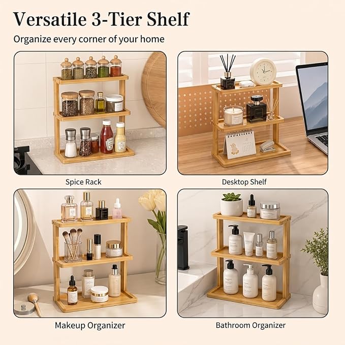 PEKER Bamboo Bathroom Organizer Countertop – Vanity Storage Shelf - Image 7