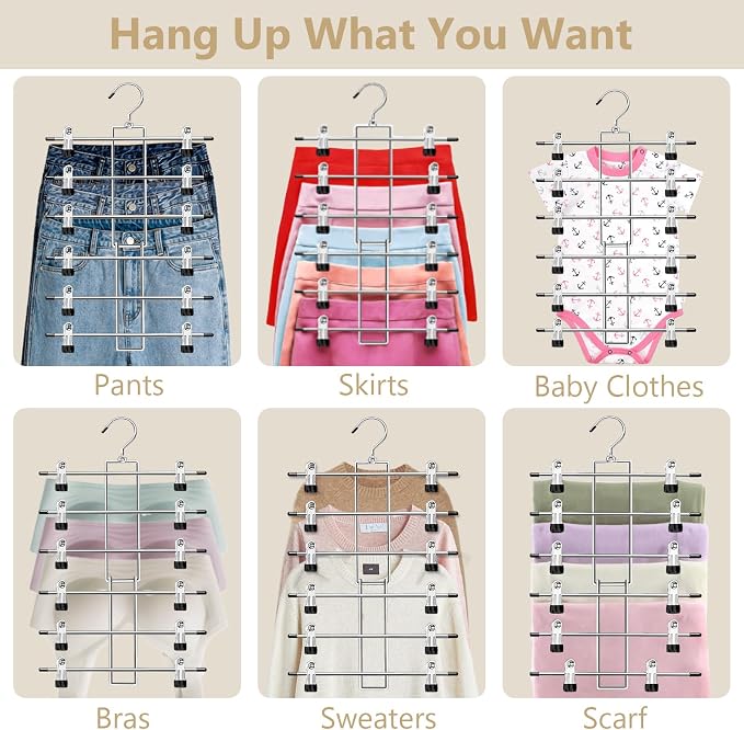 Pants Hangers with Clips, Space Saving Hanging Closet Organizer-6 Tiers Skirt - Image 4