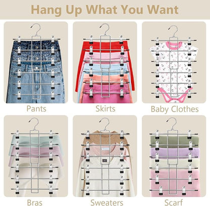Pants Hangers with Clips, Space Saving Hanging Closet Organizer-6 Tiers Skirt - Image 4