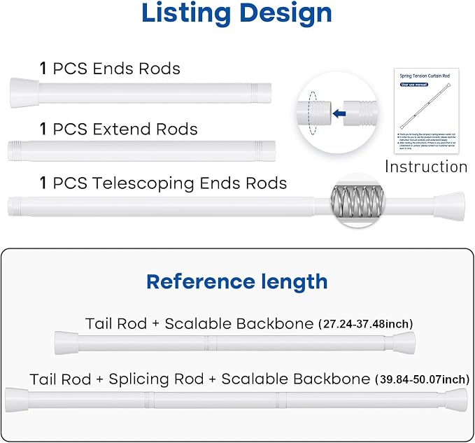 Tension Rod for Windows 28 to 48 Inch 4Pack Spring Curtain Rods No Drilling - Image 2