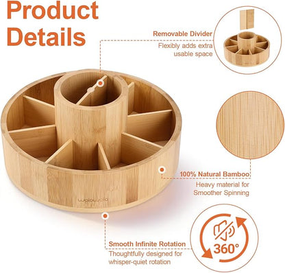 Marker Organizer Rotating Bamboo Desk Organizer, Silent 360° Rotation Caddy - Image 3