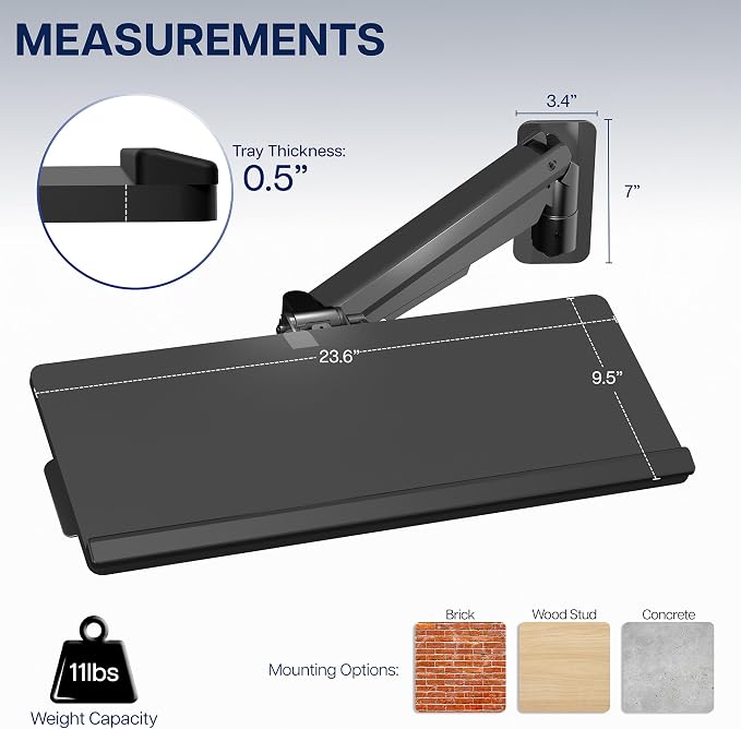 VIVO Sit-Stand 24 Inch Pneumatic Spring Keyboard and Mouse Tray Wall Mount - Image 5