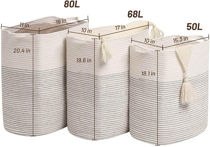 Tall Laundry Basket With Handles, Woven Cotton Rope Big Laundry Hamper Sorters - Image 6