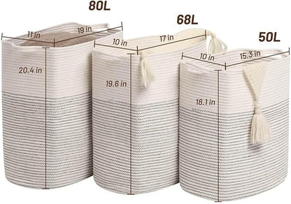 Tall Laundry Basket With Handles, Woven Cotton Rope Big Laundry Hamper Sorters - Image 6