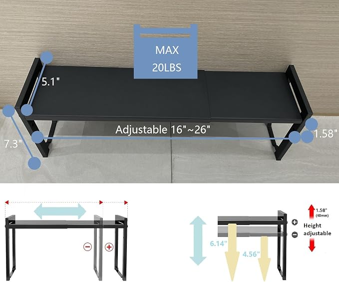 Expandable Cabinet Shelf Organizer 16-26" L Stackable Kitchen Counter Shelf - Image 3