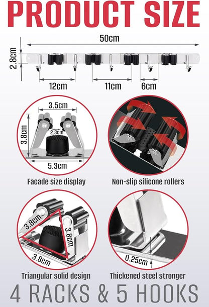 The Good Stuff Heavy Duty Mop and Broom Holder Wall Mount – Stainless Steel - Image 3