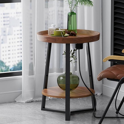 Gadroad Round End Table with Charging Station, USB Ports, Wood Tabletop & Black - Image 9
