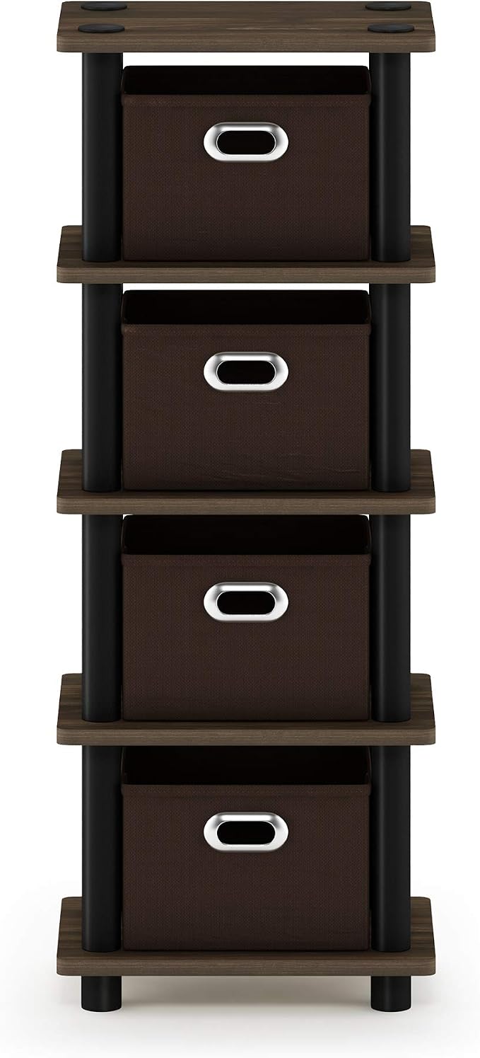 FURINNO Turn-N-Tube 4-Bins System Rack, Columbia Walnut/Black/Dark Brown - Image 4