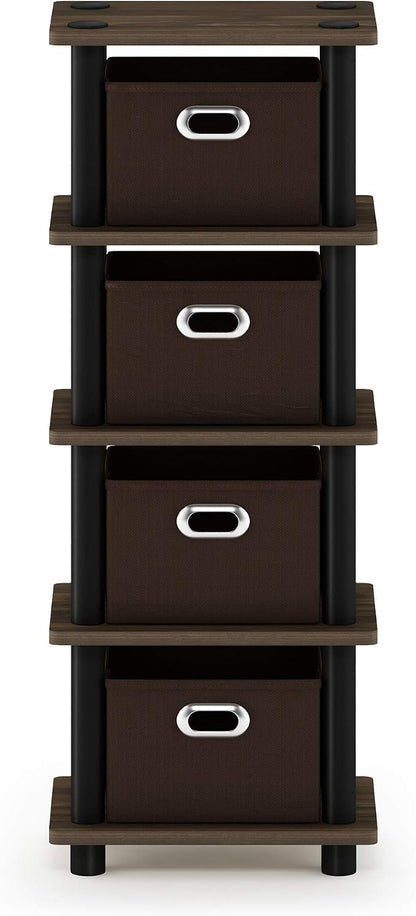 FURINNO Turn-N-Tube 4-Bins System Rack, Columbia Walnut/Black/Dark Brown - Image 4