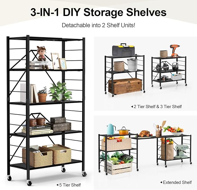 5 Tier Foldable Storage Shelves, Expandable Folding Shelving Units - Image 3