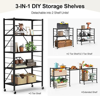 5 Tier Foldable Storage Shelves, Expandable Folding Shelving Units - Image 3