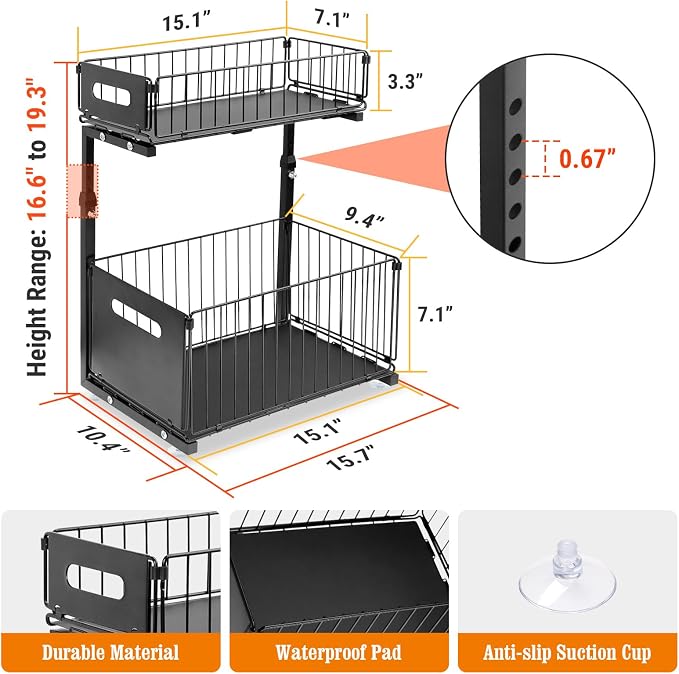 Under Sink Organizers and Storage, 2-Tier Pull Out Cabinet Organizer, Slide - Image 7