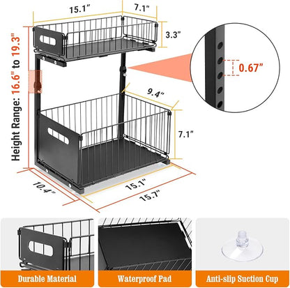 Under Sink Organizers and Storage, 2-Tier Pull Out Cabinet Organizer, Slide - Image 7