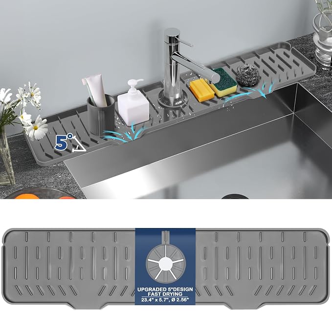 24" Splash Guard Plus Size Silicone Sink Faucet Drying Mat Handle Drip Catcher by BFONS