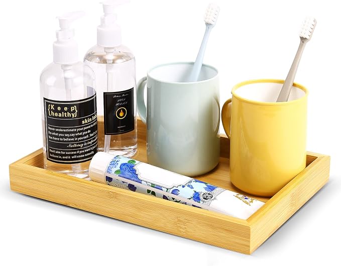 Natural Bamboo Vanity Tray, Sink Tray, Smooth and Thick Wooden Tray by Unknown
