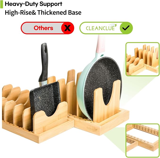 Pots and Pans Organizer under Cabinet, Bamboo Expandable Bakeware and Cutting - Image 7