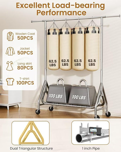 Heavy Duty Clothing Rack, Metal Clothes Rack Load 450 LBS, Rolling Coat Racks - Image 6